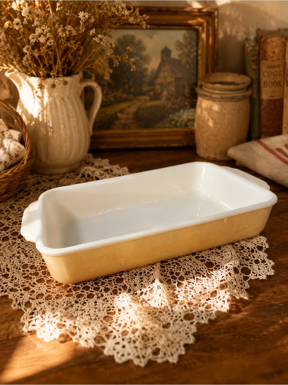 Vintage Fire-King Milk Glass Baking Dish 13x7 Oven Ware